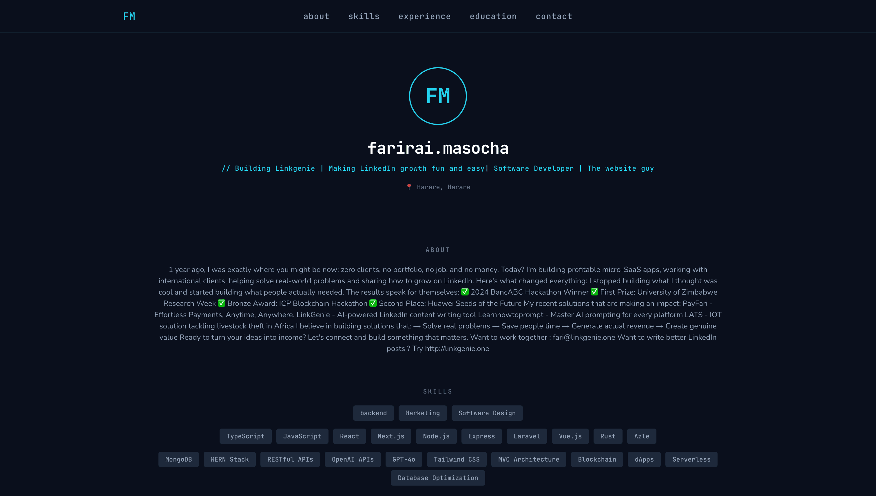 Farirai's live LaunchMe site